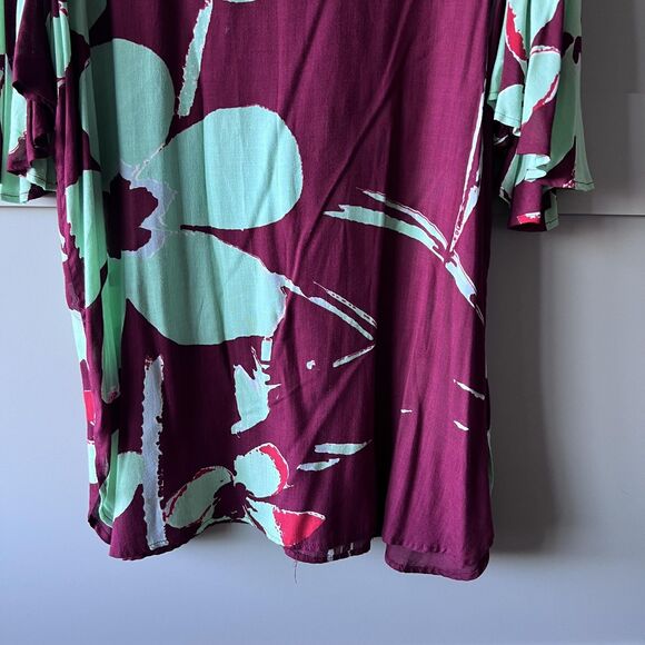 Tiare Teti Tahiti Dress Women XL Burgundy Mint Tunic Floral Rayon Hawaiian Aloha - Picture 4 of 11